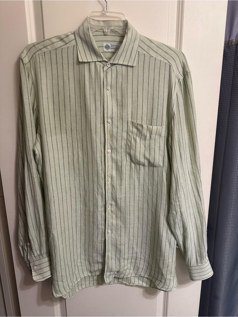 Luigi Borrelli Napoli x Stanley Korshak Linen Stripe Shirt Custom Hand Made IT 4
